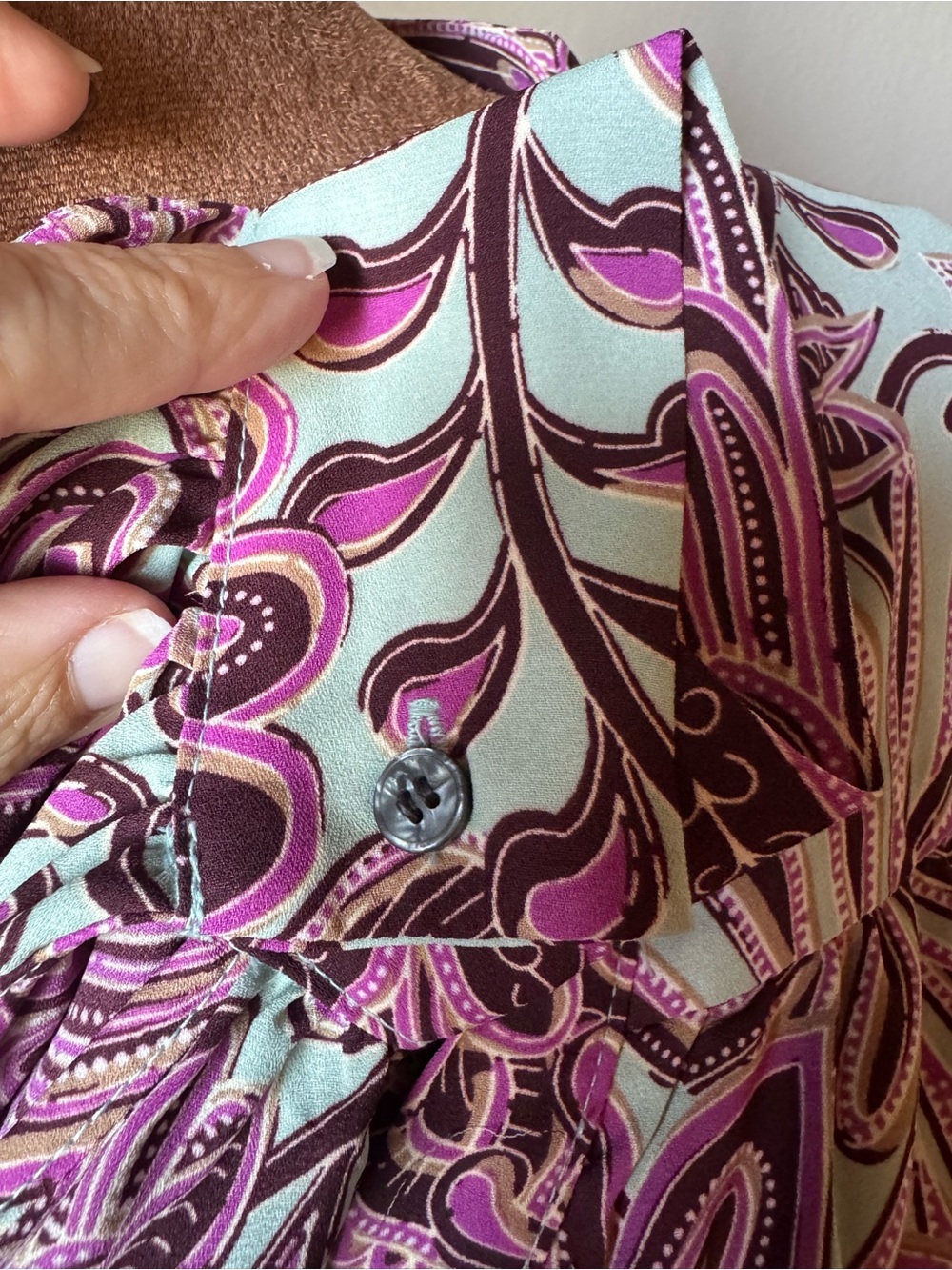 LOFT NWT Paisley Floral Blouse Size Small Mint Purple Split Neck Long Sleeve - Picture 5 of 12